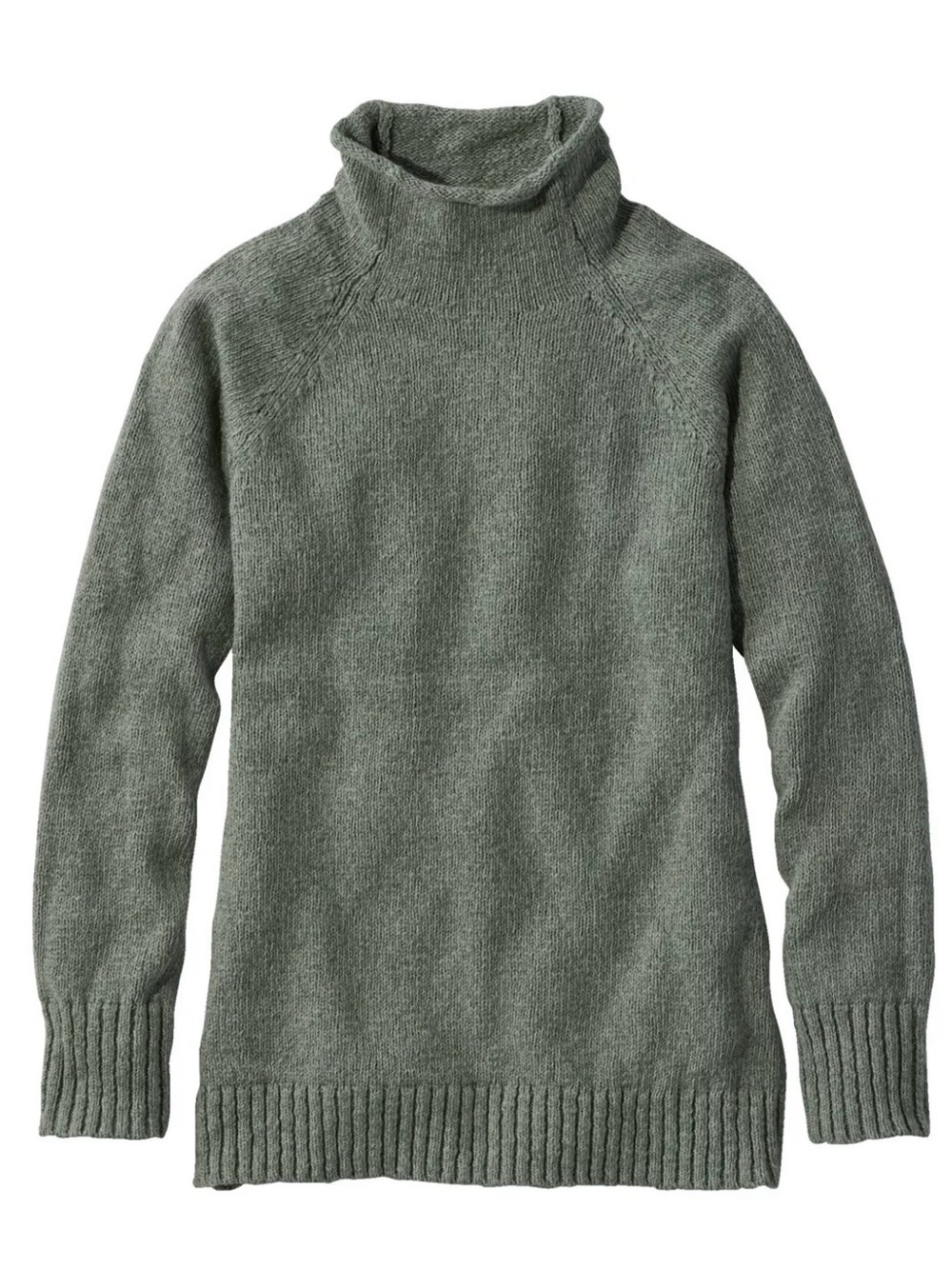 L.L. BEAN Cotton Ragg Sweater: Funnelneck Pullover Raglan Sleeves, Sea Green